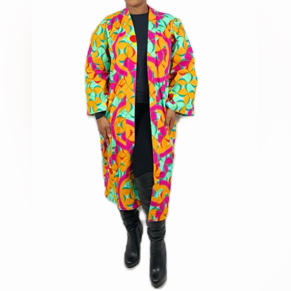 African Print Ankara Multicolor Belted Midi Cotton Blazer - Picture 4 of 8